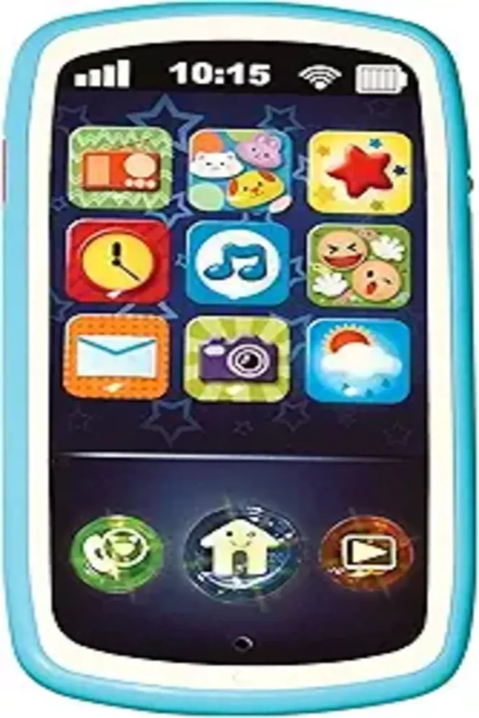 Alt text: "A promotional image showcasing the Bambiya Baby Phone Toy, designed to engage and educate young children. The toy features colorful buttons, playful icons, and a bright display to capture a child's attention and stimulate learning and development."