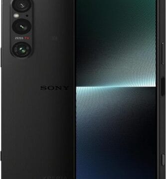 Alt text: "Promotional image showcasing the Sony Xperia 1 V smartphone, highlighting its 5G capability and 256GB storage. The phone is presented against a sleek background, emphasizing its cutting-edge design and advanced features."