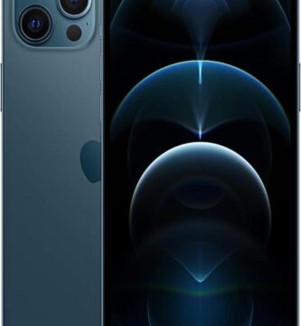 Alt text: "A sleek iPhone 12 Pro Max in Pacific Blue is displayed against a simple background. The smartphone showcases its elegant design with smooth edges and glossy finish, emphasizing its allure as the ultimate smartphone experience."