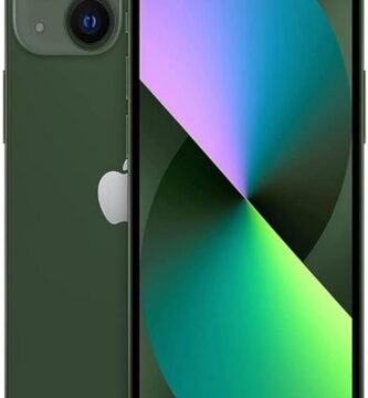 Alt text: "Renewed Apple iPhone 13 in green with 128GB storage from AT&T, positioned on a neutral background. The phone's sleek design is highlighted, showcasing its glossy finish and modern aesthetics."