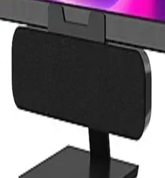 The image showcases the OGUPGX Computer Speakers, designed to enhance your audio experience. The speakers have a sleek, modern design with a black and metallic finish. They are positioned symmetrically with visible front-facing speaker grills. The brand's logo,