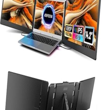 Alt text: The image features the product "KEFEYA Laptop Screen Extender" designed to boost productivity. It shows the screen extender attached to a laptop, providing additional display space for multitasking and enhanced workflow efficiency. The screen displays a vibrant image