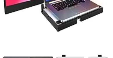 The image shows Setclod's 2025 Laptop Screen Extender in use, displaying a laptop with two additional screens attached on either side. The extender integrates seamlessly with the laptop, providing a multi-screen setup ideal for multitasking. The design is