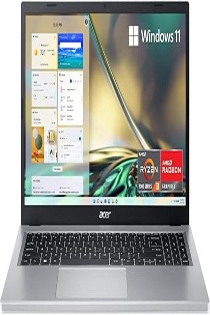 Acer Aspire 3 A315 Slim Laptop with text: "8 Reasons You Need It Today" on a blue background.