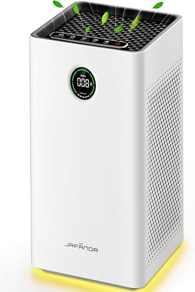 Jafända Air Purifier in a modern living room setting, highlighting its sleek design.