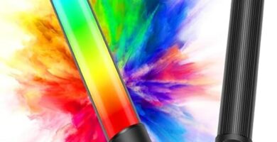 "Colorful RGB video light wand with adjustable brightness and hues, enhancing media production."