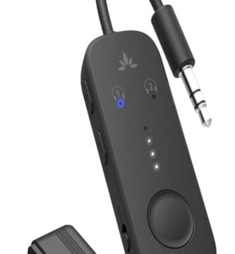 "Avantree Relay: 8 Travel-Ready Audio Features Highlighted in Product Image"