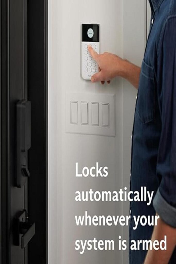 Image of a sleek black SimpliSafe Smart Lock Series 2 on a wooden door.
