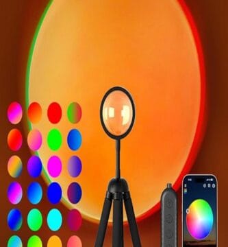 Sunset Lamp Projector casting warm ambient light in a stylish modern room.