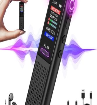 "64GB voice recorder showcasing 8 innovative features on a sleek black background."