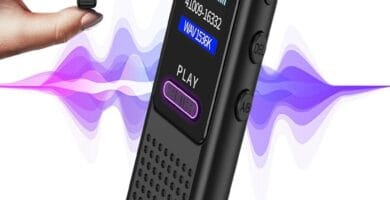 "64GB voice recorder showcasing 8 innovative features on a sleek black background."