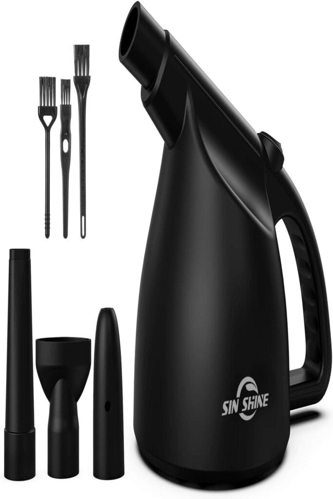 Image of SIN SHINE Electric Air Duster with text: "8 Reasons to Own This Handy Gadget."
