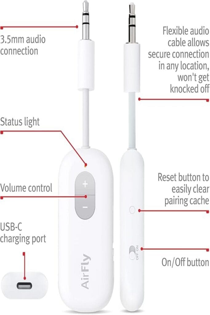 Audio gadget on a travel map with earbuds, compass, and a discover theme.