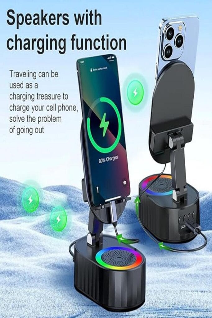 "Compact Bluetooth speaker with sleek design, buttons, and LED indicator lights."