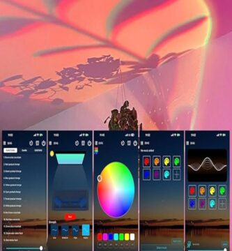 Sunset Lamp Projector casting vibrant sunset hues indoors on a wall.