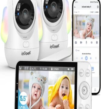 Image of ieGeek Baby Monitor with text listing its 10 game-changing features.