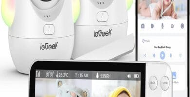 Image of ieGeek Baby Monitor with text listing its 10 game-changing features.