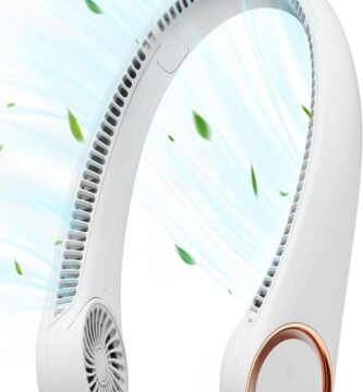 "Person using Gaiatop Neck Fan outdoors on a sunny day."