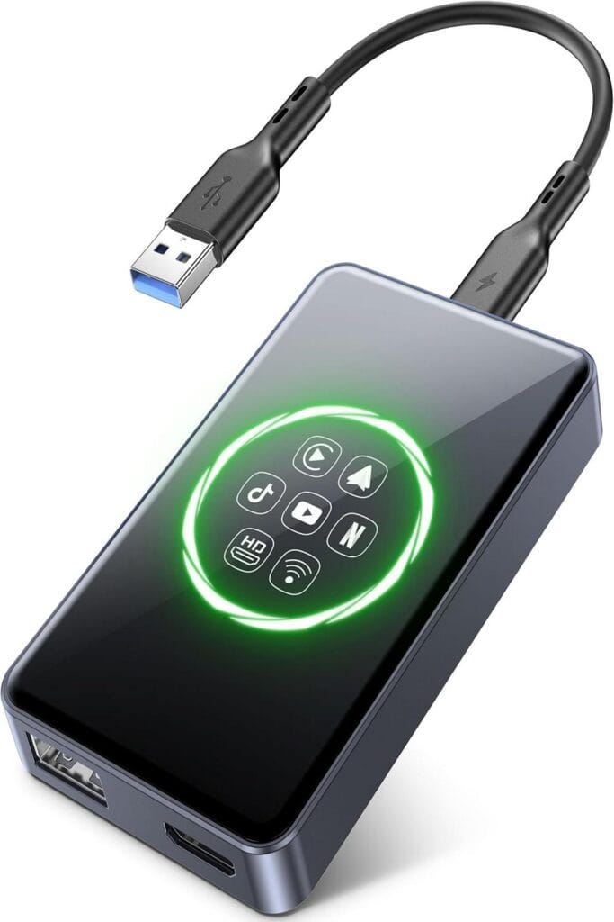 Wireless adapter enhancing in-car entertainment with seamless connectivity and convenience.