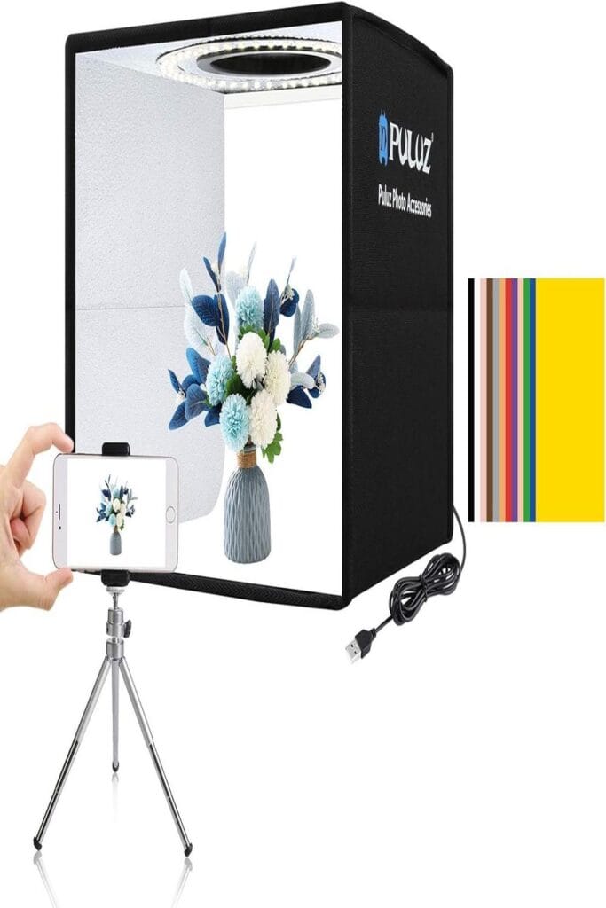 PULUZ Mini Photo Studio Light Box showcasing 8 standout features in a sleek setup.