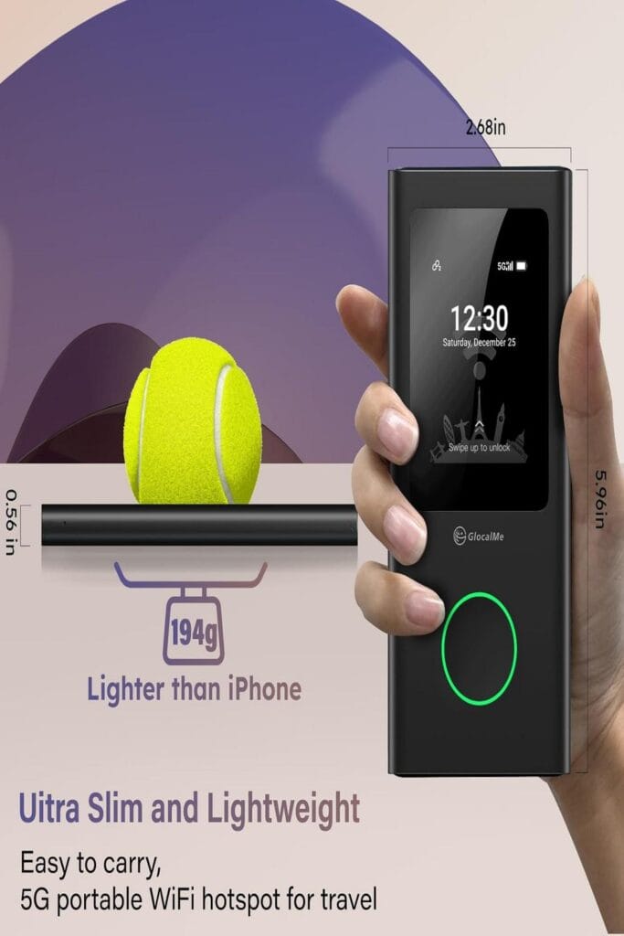Image of GlocalMe Numen Air 5G Hotspot with sleek design on a white background.