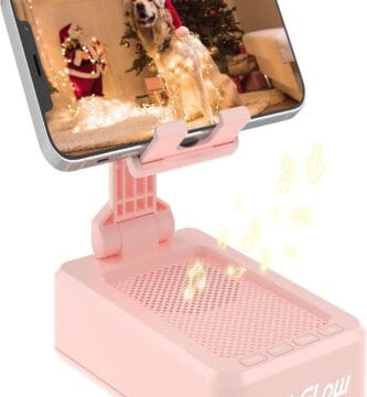 Text reading "8 Features of TechGlow Stand" with a simple, sleek design and tech elements.