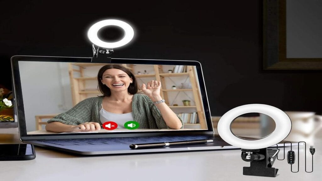 Ring light setup from Cyezcor Lighting Kit enhancing on-camera brightness and clarity.