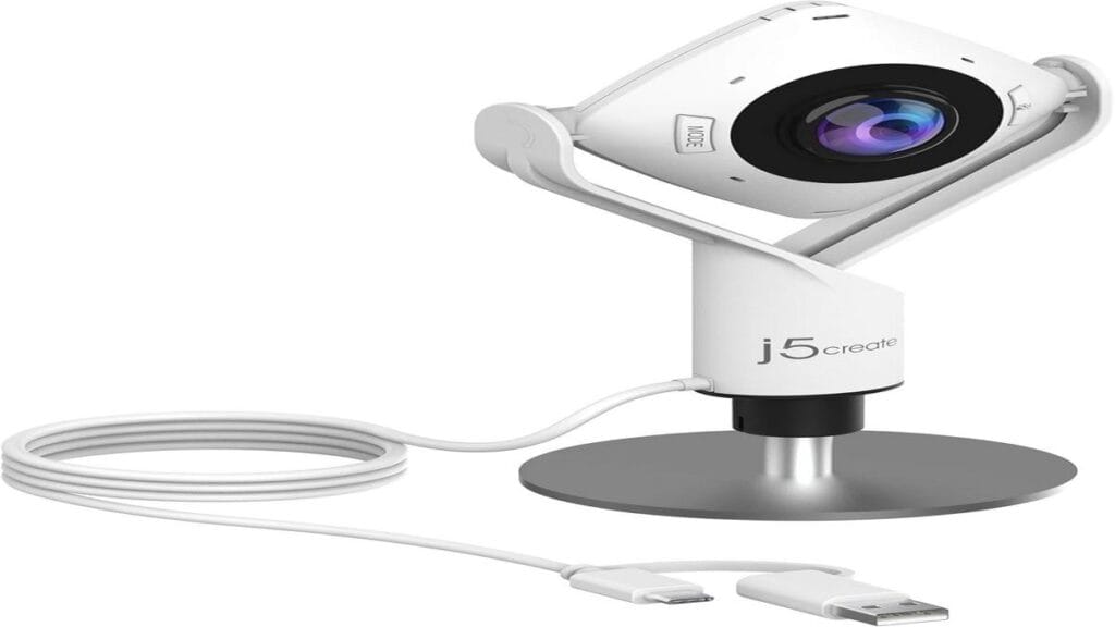 A sleek 360° webcam designed to enhance virtual meeting experiences.
