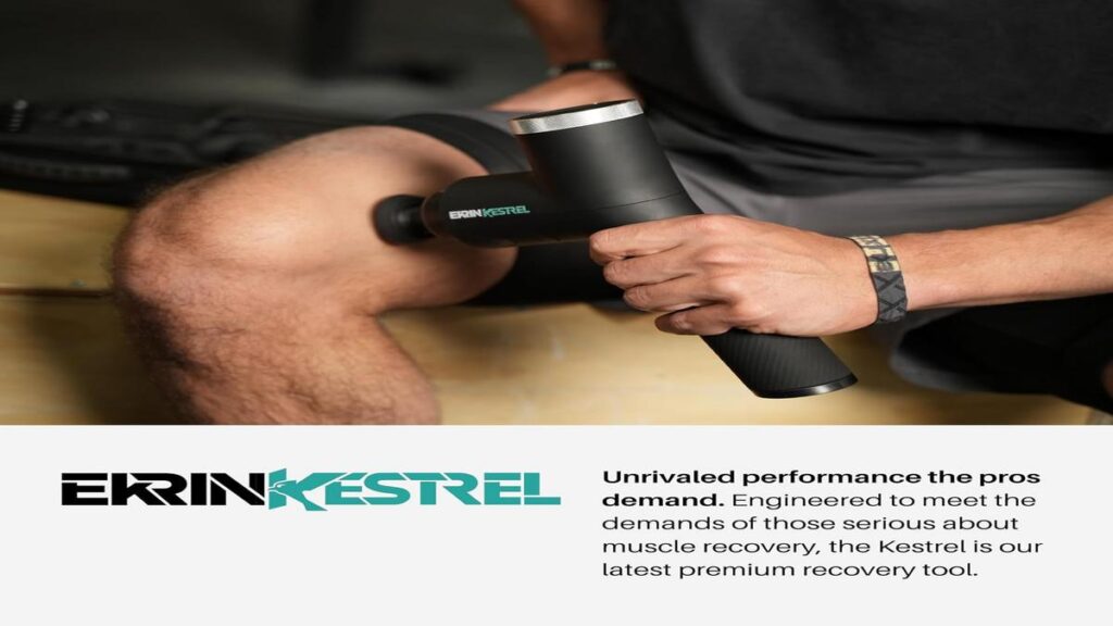 Ekrin Kestrel Massage Gun with 10 compelling reasons to purchase displayed.