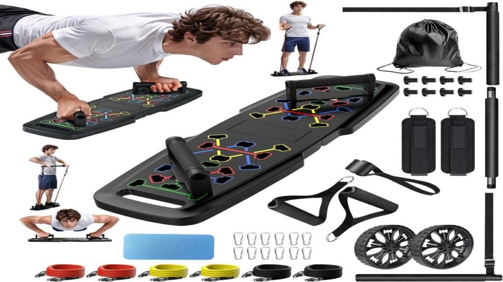 Home gym setup showcasing versatile exercise equipment for workouts.