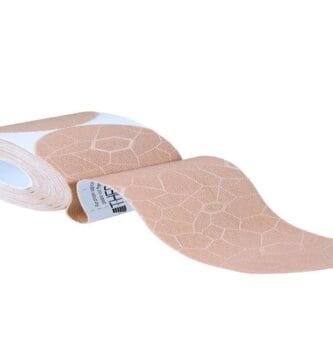 Blue THERABAND Kinesiology Tape with highlighted key benefits icons.