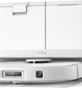 "eufy X10 Pro Omni robotic vacuum with a sleek design on a hardwood floor"