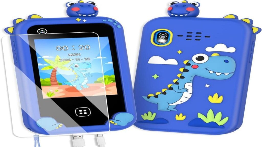 Dinosaur-themed smartphone for kids with interactive and educational features.