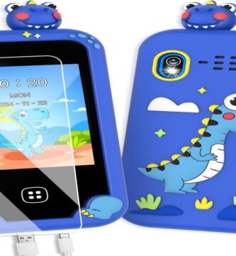 Dinosaur-themed smartphone for kids with interactive and educational features.