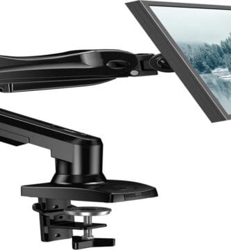 HUANUO Monitor Mount enhances workspace; offers versatility and improved organization.