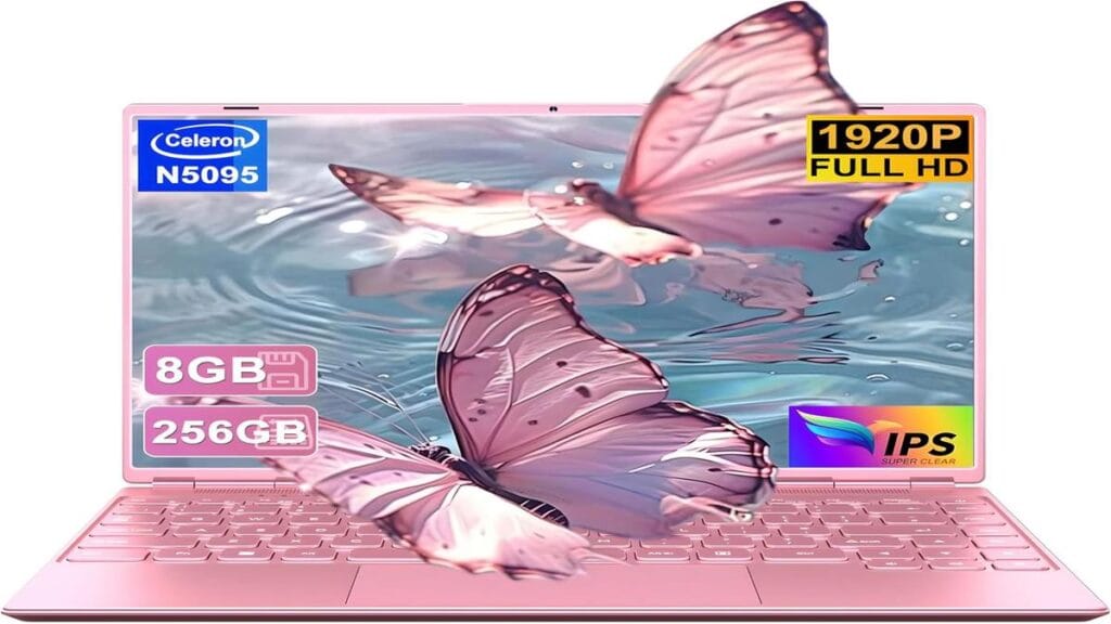"Colorful text cover promoting NOTODD 14-inch laptop's top 10 features."