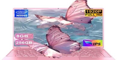 "Colorful text cover promoting NOTODD 14-inch laptop's top 10 features."