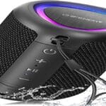 Bluetooth speaker with vibrant lights, perfect for outdoor gatherings and parties.