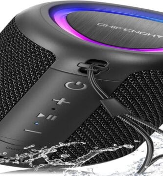 Bluetooth speaker with vibrant lights, perfect for outdoor gatherings and parties.