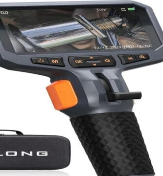 "Teslong Two-Way Articulating Borescope with flexible probe and LCD screen display."