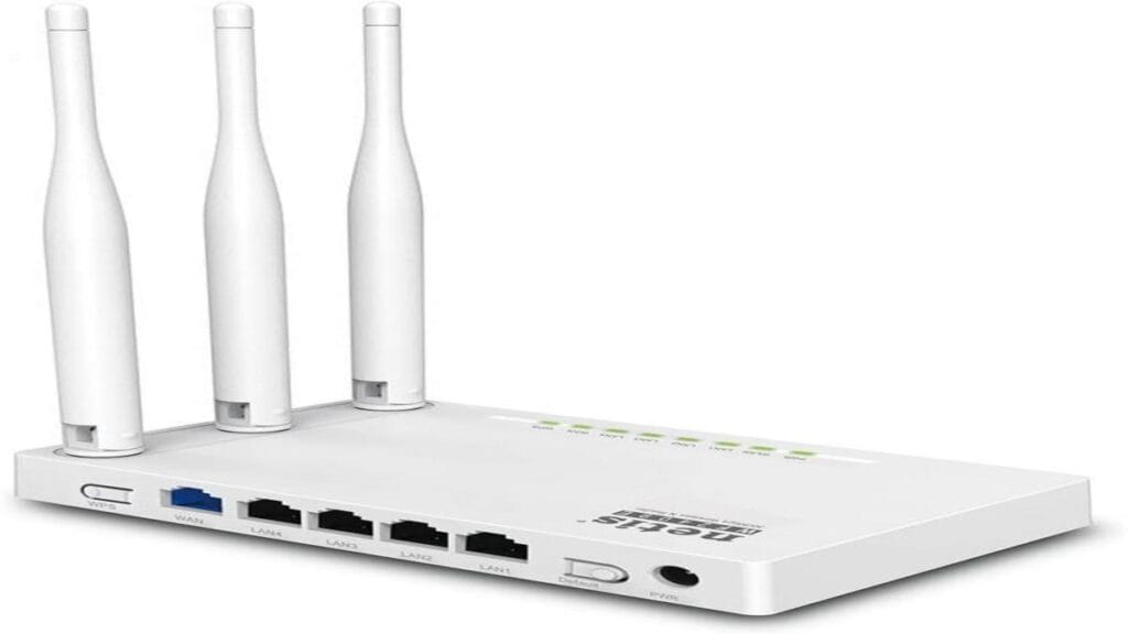 Illustration of Netis WF2409E Router highlighting its top 10 features and benefits.