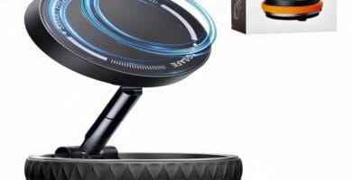 Suction cup phone mount securing a smartphone on a car dashboard during a drive.