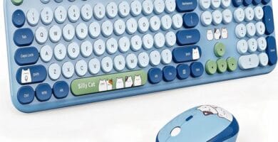 Candy-colored retro keyboard with round keys in playful pastel shades.