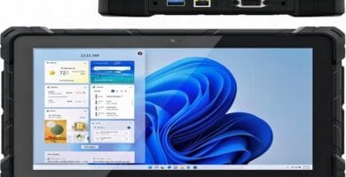 A rugged tablet with 4G and Windows 11, labeled "Unshakeable Tech: Your Ultimate Field Buddy."