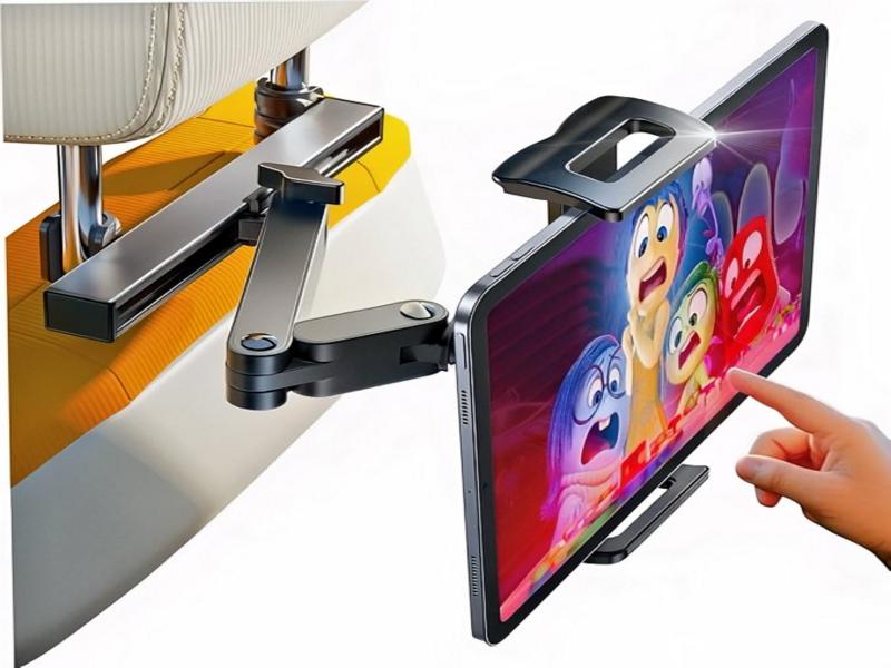Backseat Entertainment Hub for stress-free road trips with kids playing on tablets