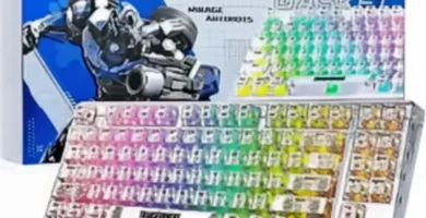 Transformer-inspired keyboard with vibrant light effects on a sleek, modern desk setup.