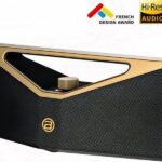 BUGANI Bluetooth Speaker on a rock; rugged, portable design for outdoor sound.