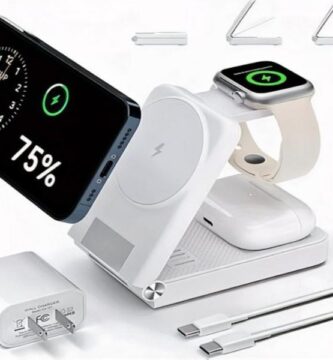 Compact station charging multiple Apple devices simultaneously at lightning speed.