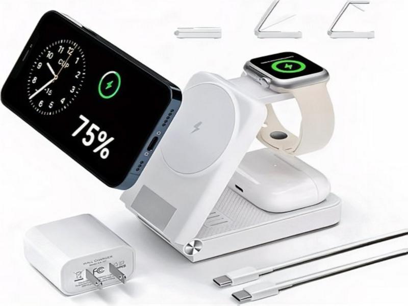 Compact station charging multiple Apple devices simultaneously at lightning speed.