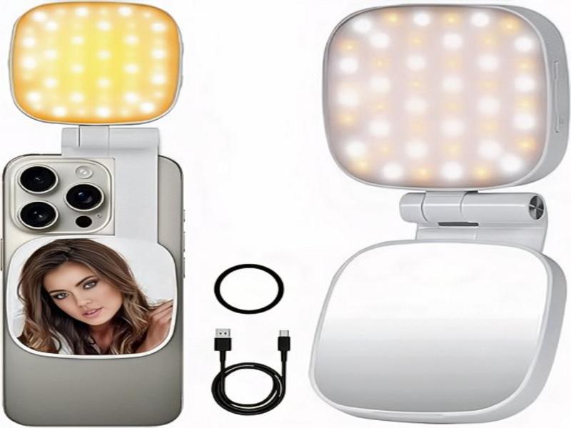 MagSafe Selfie Light illuminating smartphone, enhancing photo quality with adjustable brightness.